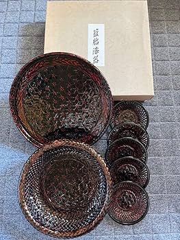 【新品国産】梅型盆　らんたい漆器　籃胎　伝統工芸 漆塗りの梅型お盆（籃胎漆器） - むすぶ工芸